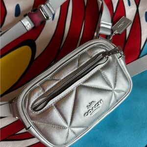 Coach Metallic Silver Quilted Belt Bag